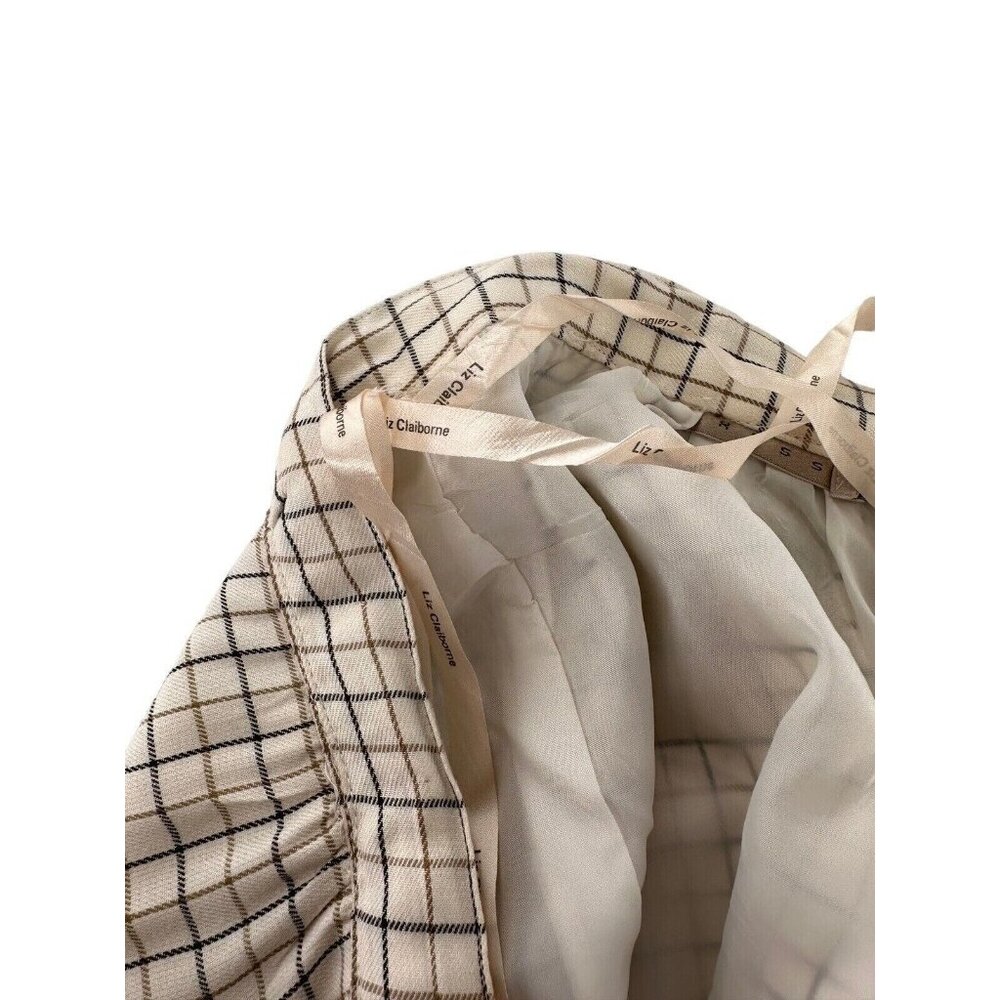 Vtg Liz Claiborne Beige Black Checkered Rayon Midi Skirt Size 12 Academia Money - Picture 12 of 13